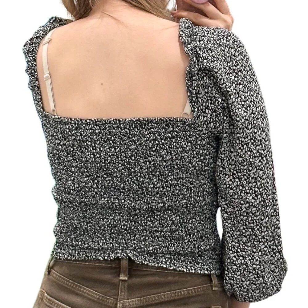 Abercrombie & Fitch Square Neck Balloon Puff Long Sleeve Top Ditsy Floral Print
